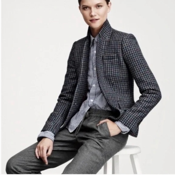 J. Crew Sz 4 Regent Houndstooth Wool Blue Green Blazer - Picture 3 of 10